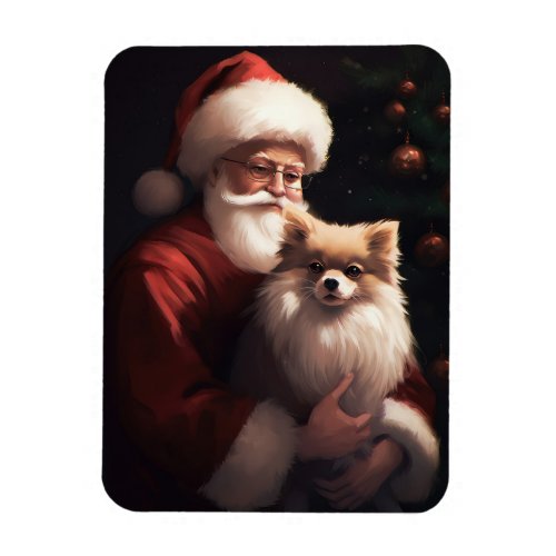 Pomeranian With Santa Claus Festive Christmas  Magnet