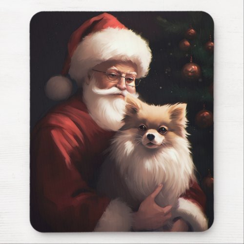 Pomeranian With Santa Claus Festive Christmas  Mouse Pad