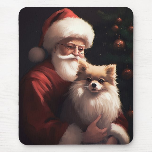 Pomeranian With Santa Claus Festive Christmas  Mouse Pad (Front)