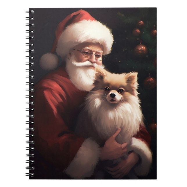Pomeranian With Santa Claus Festive Christmas  Notebook (Front)
