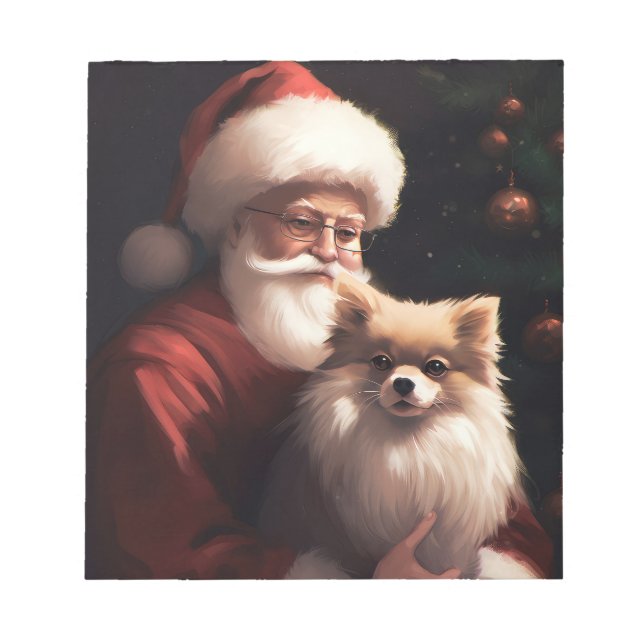 Pomeranian With Santa Claus Festive Christmas  Notepad (Front)