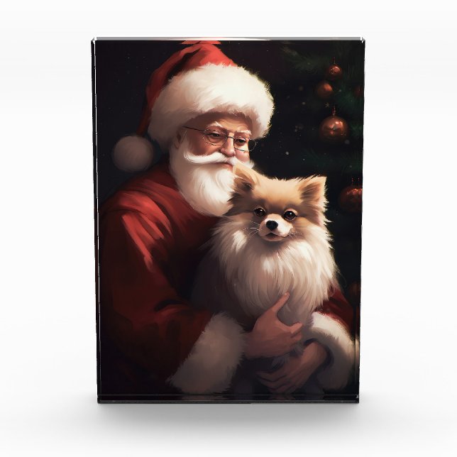 Pomeranian With Santa Claus Festive Christmas  Photo Block (Front)