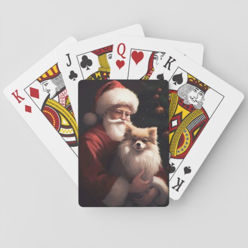 Pomeranian With Santa Claus Festive Christmas  Poker Cards