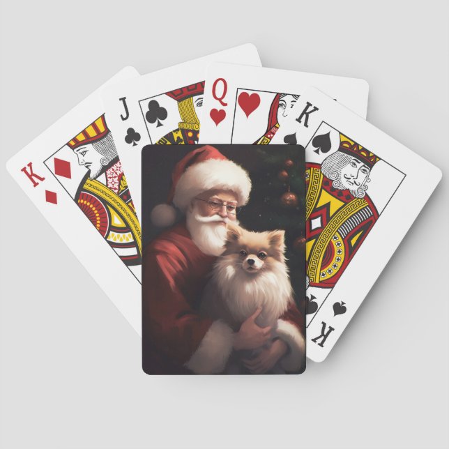 Pomeranian With Santa Claus Festive Christmas  Poker Cards (Back)
