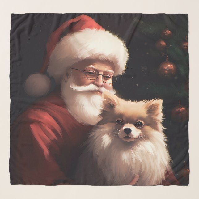 Pomeranian With Santa Claus Festive Christmas  Scarf (Front)