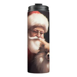 Pomeranian With Santa Claus Festive Christmas Thermal Tumbler
