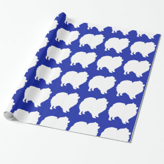 Pomeranian wrapping paper white silhouette blue