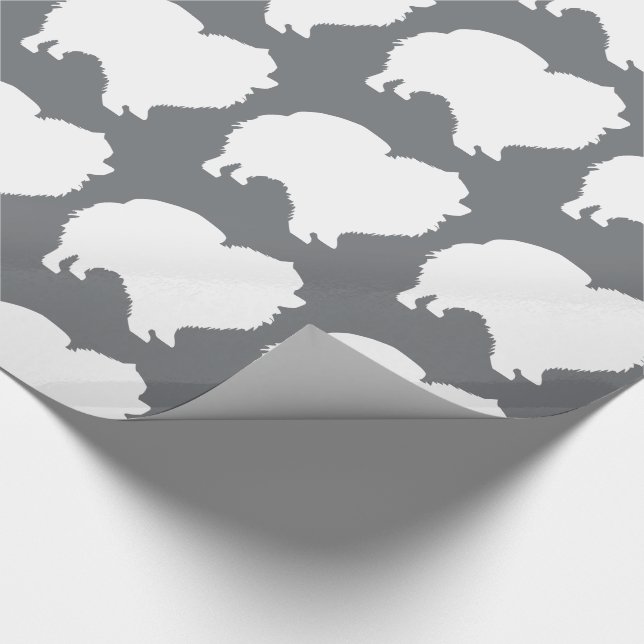 Pomeranian wrapping paper white silhouette gray (Corner)