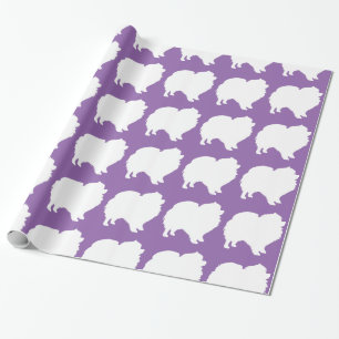 Pomeranian wrapping paper white silhouette purple