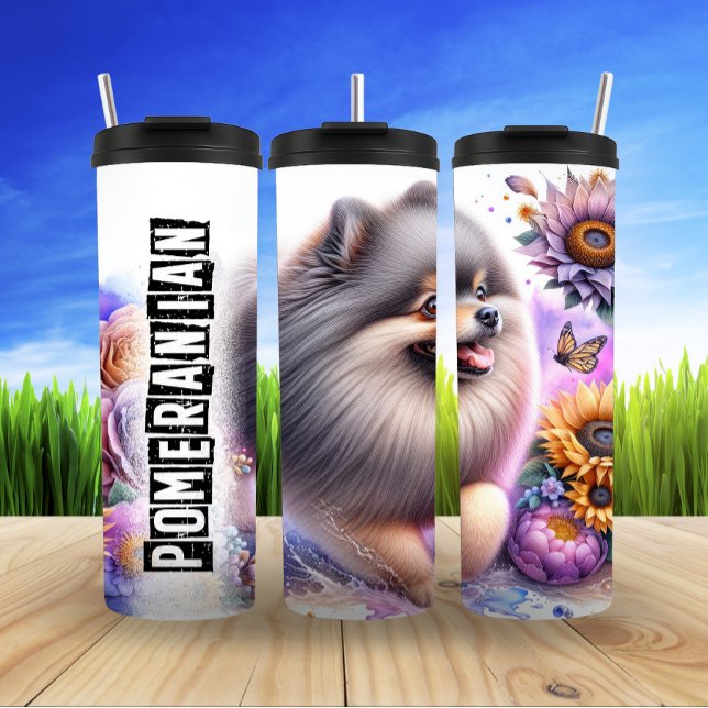 Pomeranian's Flowery Dance Thermal Tumbler (Creator Uploaded)