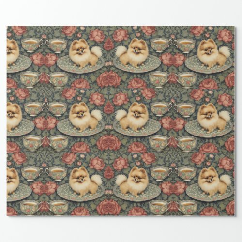 Pomeranians in tea cups wrapping paper 