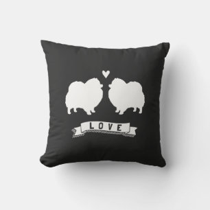 Pomeranians Love - Dog Silhouettes w/ Heart Throw Pillow