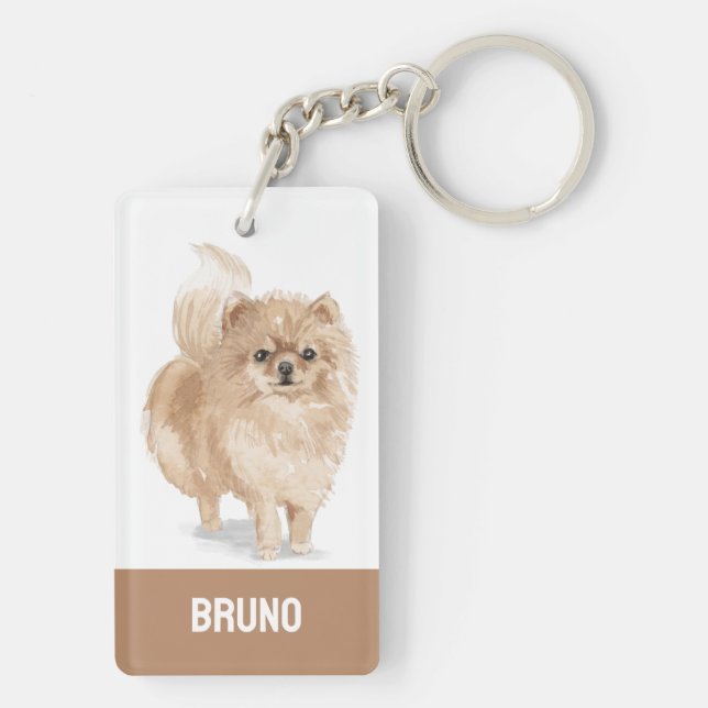 Pommeranian dog watercolors illustration keychain (Back)