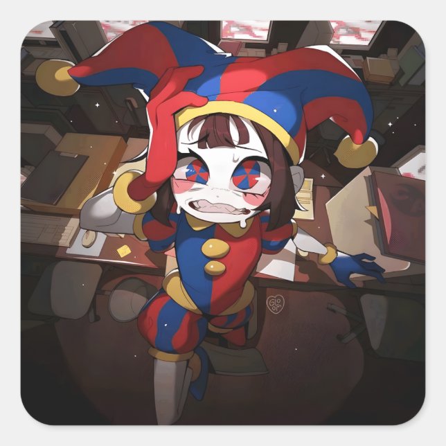 Pomni (The Amazing Digital Circus) - Anxious Offic Square Sticker (Front)