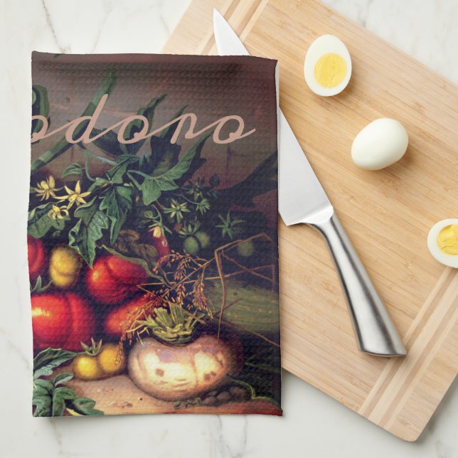 Pomodoro botanical tomatoes personalized kitchen towel (Quarter Fold)
