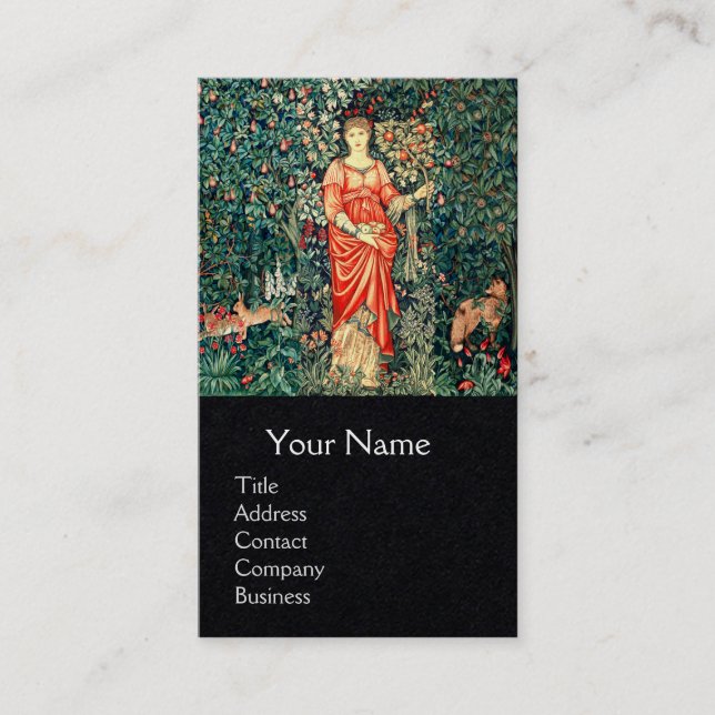 POMONA HOLDING FRUITS IN GREENERY, FOREST ANIMALS BUSINESS CARD (Front)