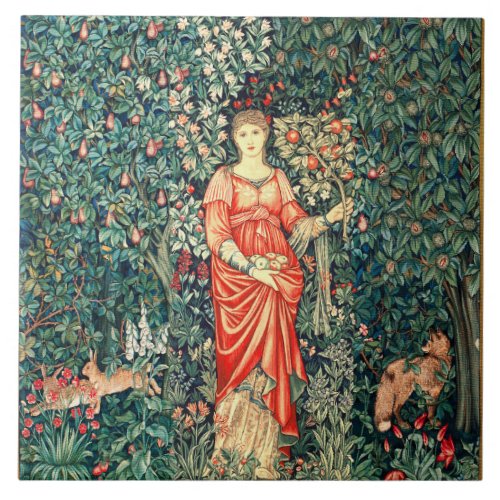 POMONA HOLDING FRUITS IN GREENERY FOREST ANIMALS  CERAMIC TILE