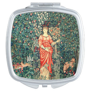 POMONA HOLDING FRUITS IN GREENERY, FOREST ANIMALS COMPACT MIRROR