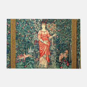 POMONA HOLDING FRUITS IN GREENERY, FOREST ANIMALS DOORMAT