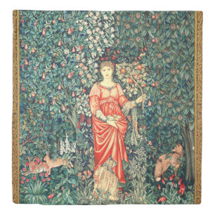 POMONA HOLDING FRUITS IN GREENERY, FOREST ANIMALS  DUVET COVER