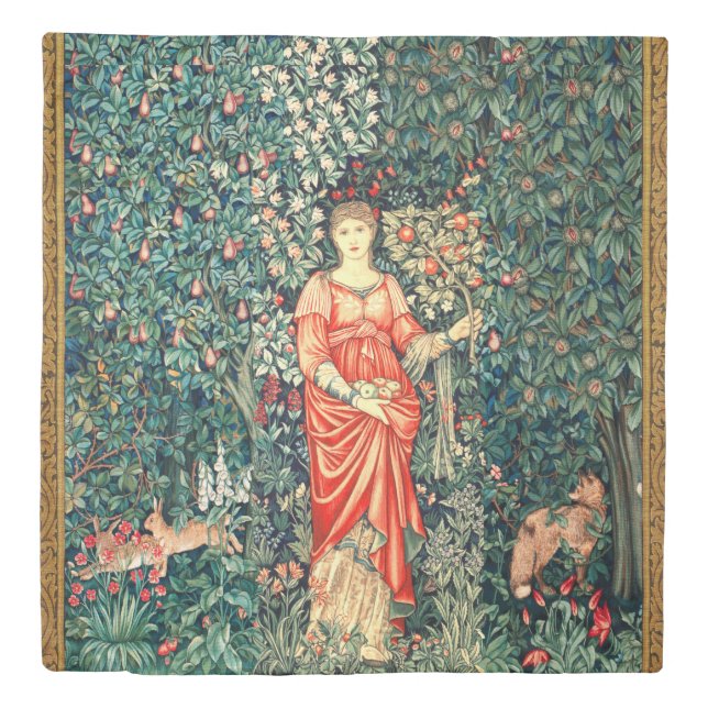 POMONA HOLDING FRUITS IN GREENERY, FOREST ANIMALS  DUVET COVER (Front)