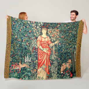 POMONA HOLDING FRUITS IN GREENERY, FOREST ANIMALS  FLEECE BLANKET