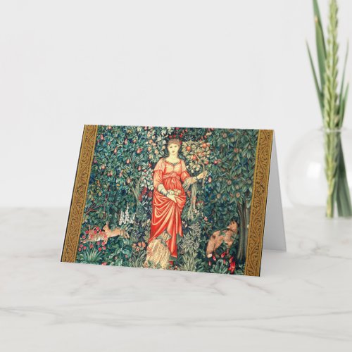 POMONA HOLDING FRUITS IN GREENERY FOREST ANIMALS  HOLIDAY CARD