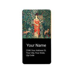 POMONA HOLDING FRUITS IN GREENERY, FOREST ANIMALS LABEL