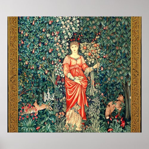 POMONA HOLDING FRUITS IN GREENERY FOREST ANIMALS  POSTER