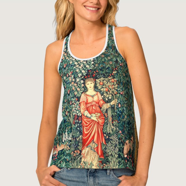 POMONA HOLDING FRUITS IN GREENERY, FOREST ANIMALS TANK TOP (Front)
