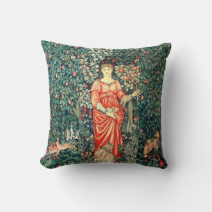 POMONA HOLDING FRUITS IN GREENERY, FOREST ANIMALS THROW PILLOW