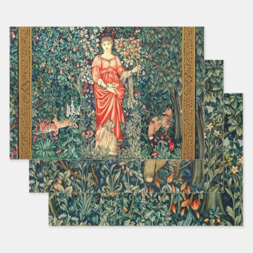 POMONA HOLDING FRUITS IN GREENERY FOREST ANIMALS  WRAPPING PAPER SHEETS