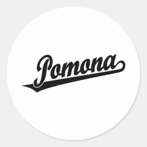 Pomona script logo in black classic round sticker