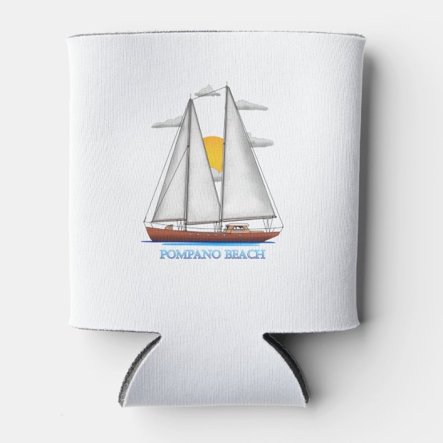 Pompano Beach Coastal Nautical Sailing Sailor Can Cooler (Front)