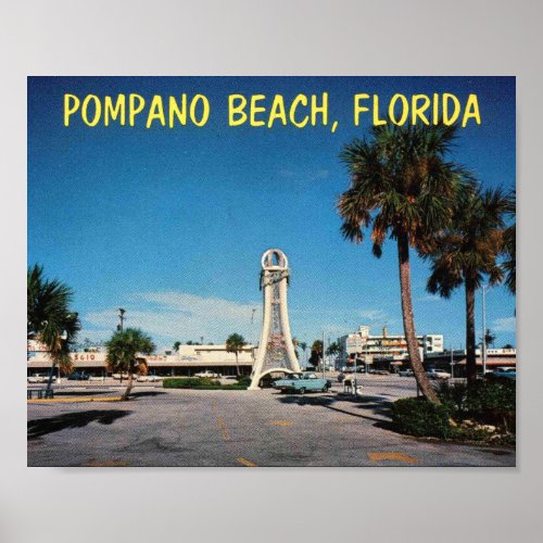 Pompano Beach FL Oceanside Esplanade Vintage Poster