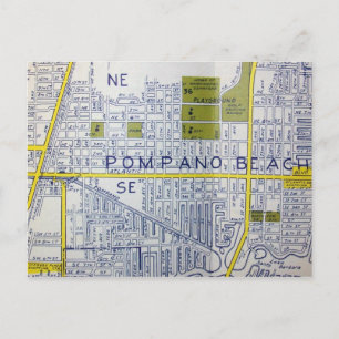Pompano Beach, FL Vintage Map Postcard