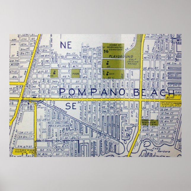 Pompano Beach, FL Vintage Map Poster (Front)