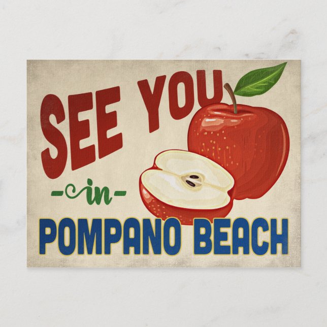 Pompano Beach Florida Apple - Vintage Travel Postcard (Front)