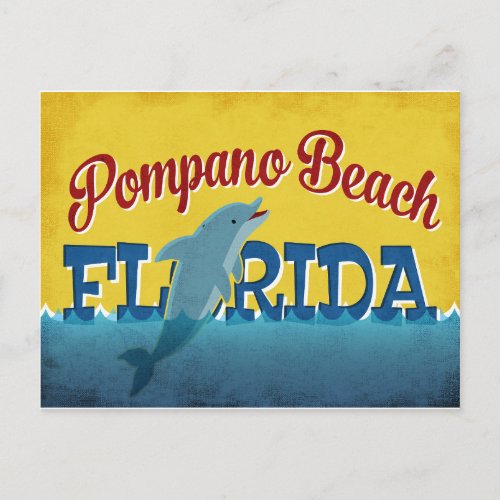 Pompano Beach Florida Dolphin Retro Vintage Travel Postcard