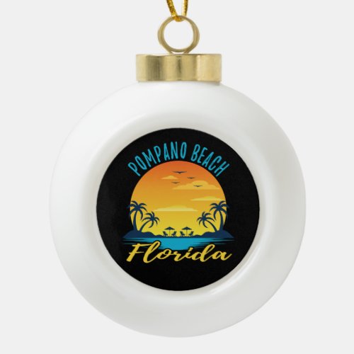 Pompano Beach Florida Palm Trees Beach Ceramic Ball Christmas Ornament