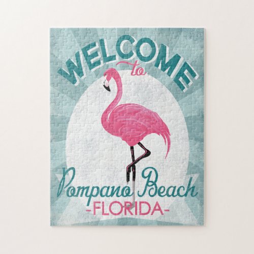 Pompano Beach Florida Pink Flamingo Retro Jigsaw Puzzle