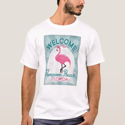 Pompano Beach Florida Pink Flamingo Retro T_Shirt