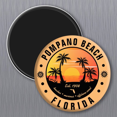 Pompano Beach Florida Retro Sunset Souvenir 80s Magnet