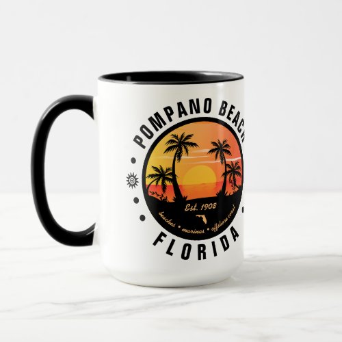 Pompano Beach Florida Retro Sunset Souvenir 80s Mug