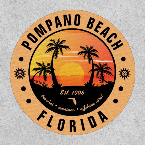 Pompano Beach Florida Retro Sunset Souvenir 80s Patch