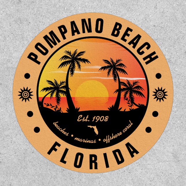 Pompano Beach Florida Retro Sunset Souvenir 80s Patch (Front)