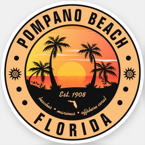 Pompano Beach Florida Retro Sunset Souvenir 80s Sticker