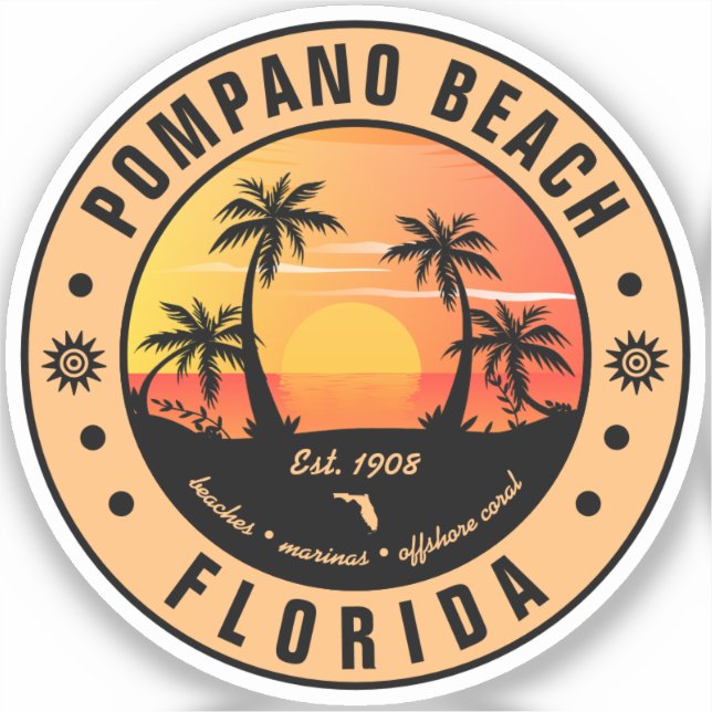 Pompano Beach Florida Retro Sunset Souvenir 80s Sticker (Front)