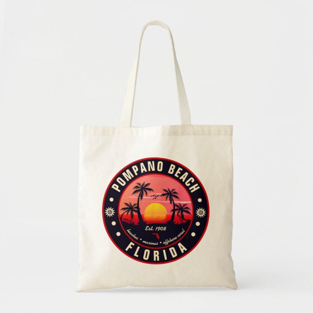 Pompano Beach Florida Retro Sunset Souvenir 80s Tote Bag (Front)