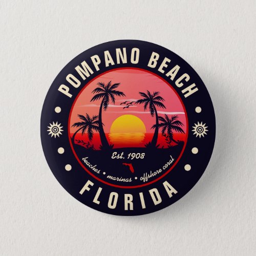 Pompano Beach Florida Retro Sunset Souvenir Button